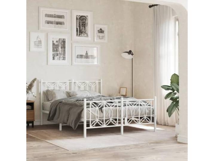 Stahl Stabile Konstruktion Schlafzimmer Klassisch 140 x 200 cm Weiß Bettgestell Metall Weiß 140x200 cm mit Kopfteil und Fußteil, Stabiler Lattenrost, Stauraum unter dem Bett, Schlafzimmer Möbel