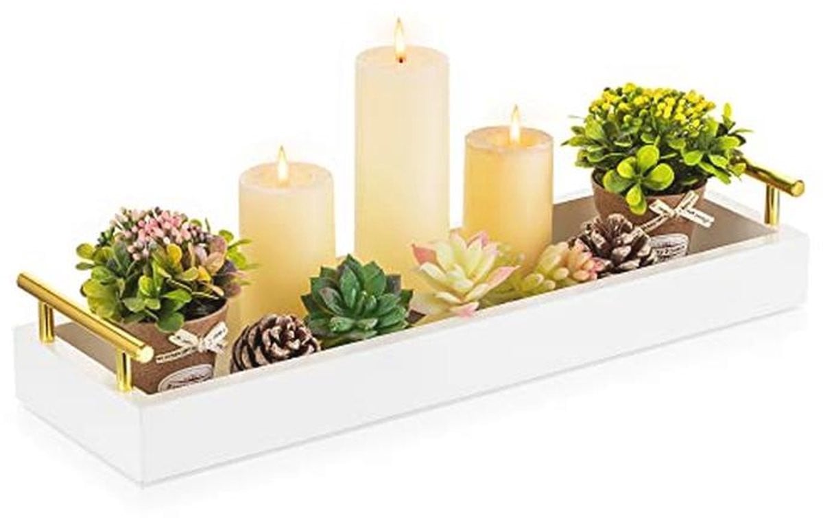 Decoratief rechthoekig dienblad met gouden handgrepen voor huisdecoratie
