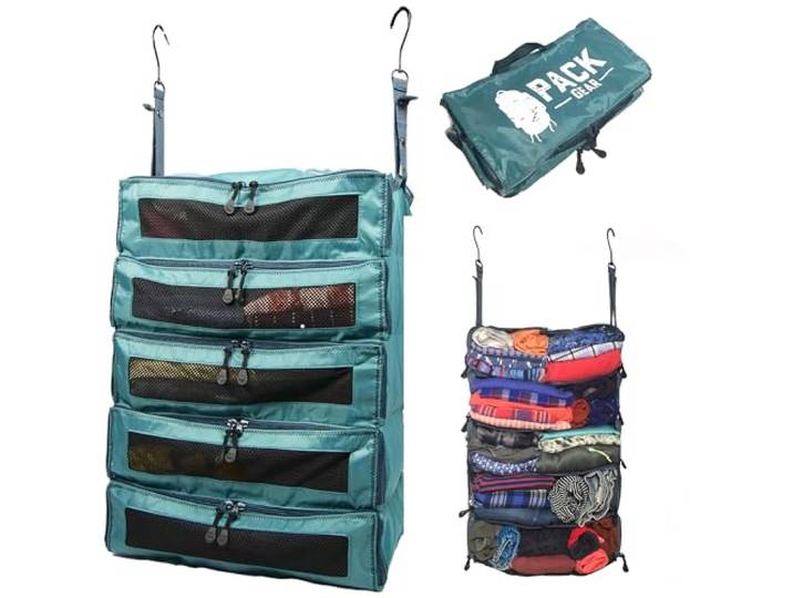 Pack Gear Koffer-Organizer zum Aufhängen, Reiseutensilien, Faltbare Packwürfel, groß oder Handgepäck, Regal-Organizer für Schrank (grün) (XL)