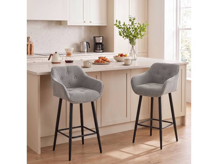 HOMCOM Tabourets Bar Lot 2 Chenille 67H cm Dossier Gris