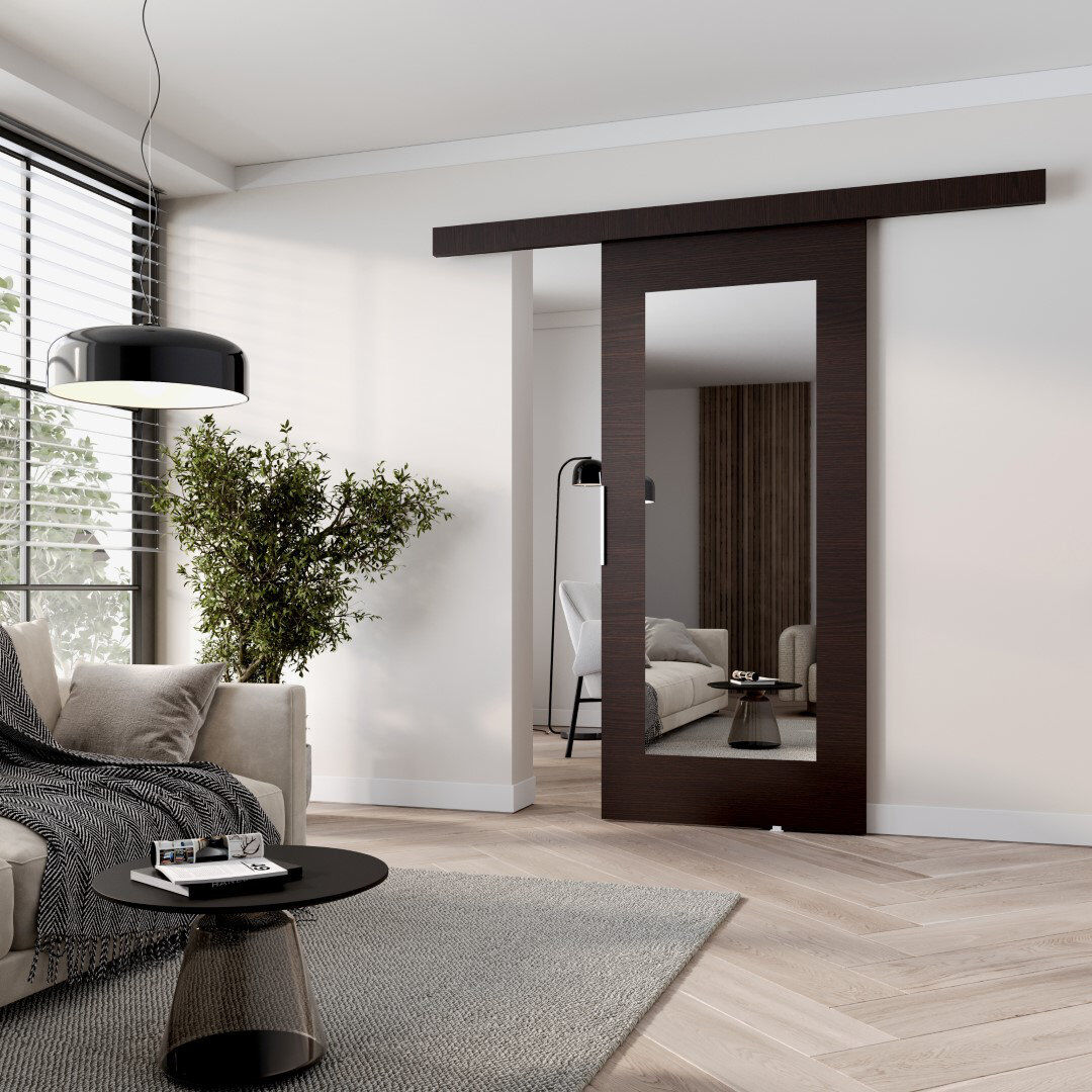 Latitude Run Astrid Veneers Sliding Doors Wenge 205cm H x 96cm W x 1.6cm D