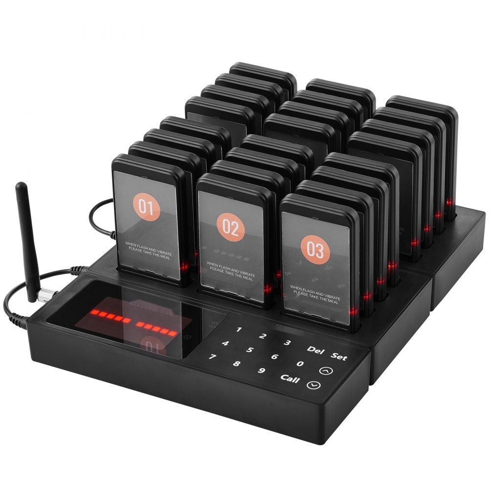 Restaurant-Pager-System - Kabelloses Warteschlangensignal mit 400 m Reichweite - Piepser für Gästeruf mit Vibration und Blinken - 24 Pager für Imbisswagen, Kirche