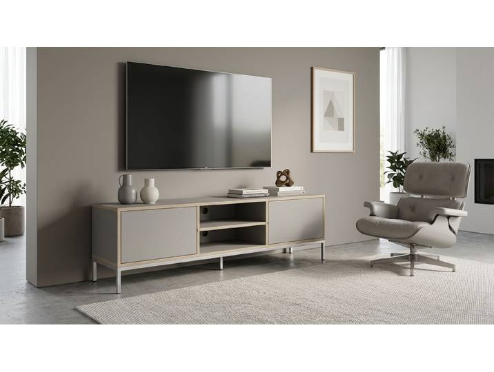 Graues TV Lowboard Premium Dekore Grau Multiplex Kante