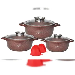 Kochgeschirr 6 teilig Topf Induktion ø 20-28cm Kochtopfset mit Silikongriffe Aluminium Guss Rot
