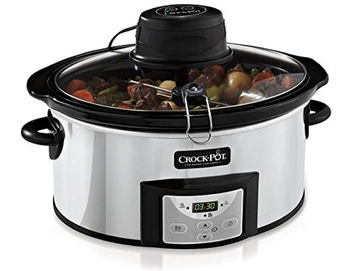 Crockpot Schongarer mit automatischer Rührfunktion mit programmierbaren Bedienelementen 5,7 l (für 5–6 Personen) mit automatischem Mixer Edelstahl [CSC012X]