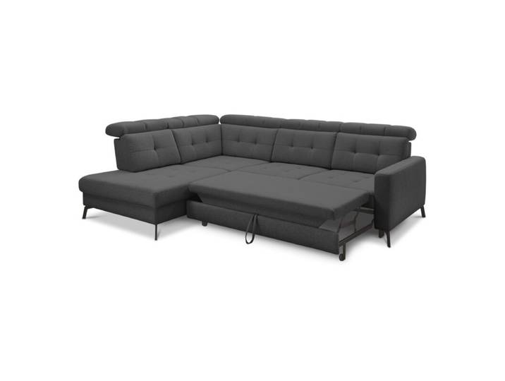 Musterring MR 4615 Ecksofa gesteppt mit optionalen Funktionen - Flachgewebe Mono anthrazit - Schlaffunktion - links manuelle Kopfteilverstellung, Schlaffunktion Modern, Zeitlos