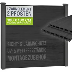 JUSKYS® WPC Sichtschutzzaun 1er Set - 1x Element + 2x Pfosten & Zubehör, Gartenset WPC- & Stahlkonstruktion, Anthrazit / Grau
