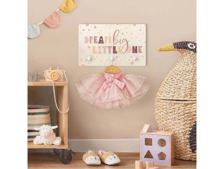 Patère pour enfants Dream Big Little One 40 x 25 x 1cm Rose foncé/Rouge/Rose