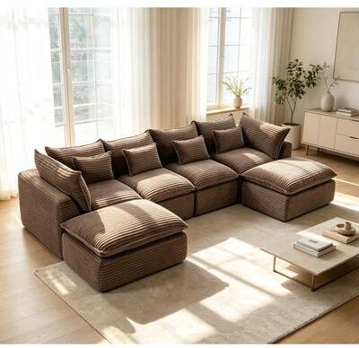 "129.8"" Width Cloud Couch Oversized Modular Sectional Sofa True Relax Comfy Couches Wide&Deep Seat Sofas"