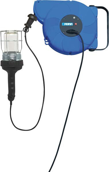 Fervi 0428 Avvolgicavo auto-rientrante con portalampada