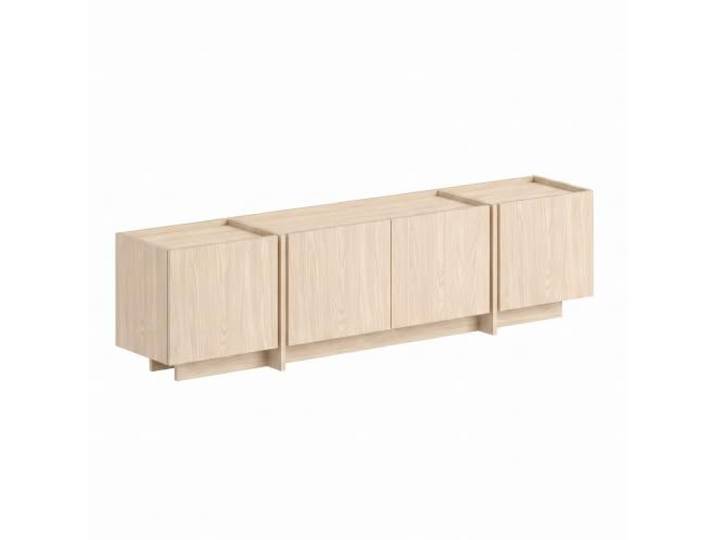 Moderner Tv-Ständer Aus Pusula-Eiche, 180 cm 100% Melaminbeschichtete Spanplatte, 18 Mm Stark Tür Mit Soft-Close-Mechanismus, Kabeldurchführung, Skandinavisches Design