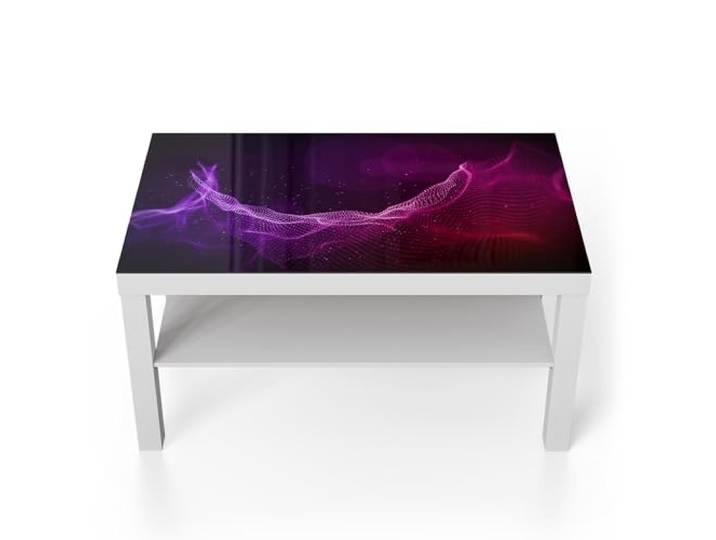 DEQORI Glastisch weiß groß 90x50 cm Motiv Abstrakte violette Welle ausgefallener Beistelltisch aus Glas Hochglanz Couchtisch fürs Wohnzimmer moderner Couch Tisch mit Design