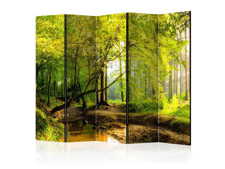 Muralo Paravent Akustik 5-tlg 225x172 cm Fluss Im Wald, Grau, Holz, Baum/Pflanze/Natur, Rechteckig, 225x172x3 cm, Wohnzimmer, Raumteiler, Paravents