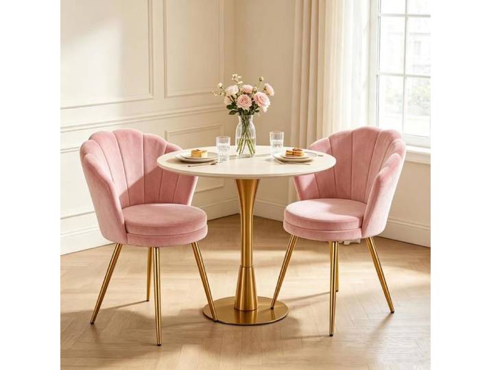 PIPIPOXER chaise de salle à manger Coiffeuse Velours Rose Dossier Forme Pétale Trépied robuste en métal Chaise Déco Chambre