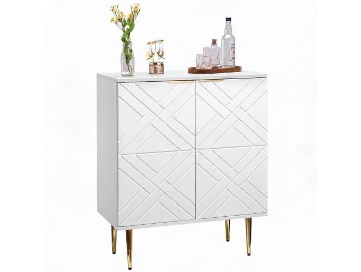 Acekool Modernes Sideboard mit 2 Türen und dekorativen Prägungen – Schmaler Aufbewahrungsschrank für Wohnzimmer & Flur – Farbe: Warmweiß