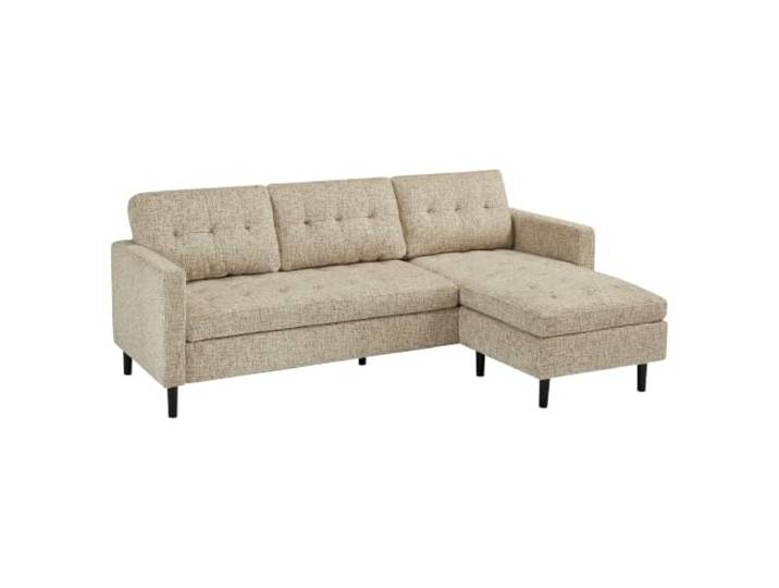 Ecksofa STOCKHOLM - 220cm - beige - Veloursstrickstoff - Federkern Ottomane links oder rechts montierbar, Taschenfederkern, skandinavischer Stil, pflegeleicht, belastbar bis 120 kg