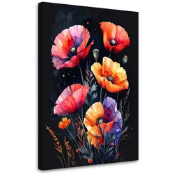 BILD auf Leinwand, Rote Mohnblumen auf schwarzem Hintergrund