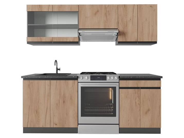 Cuisine Vicco R-Line Chêne doré/anthracite 200cm J-Shape\, PT Anthracite\, Model 42894