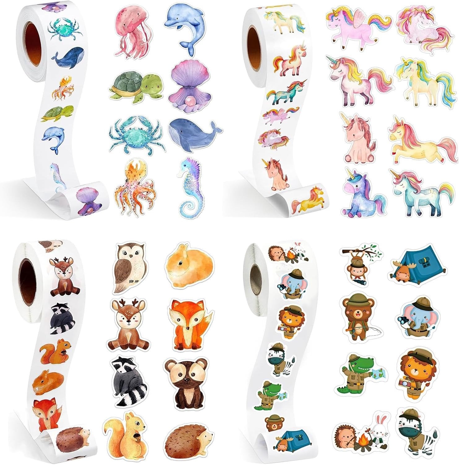 Rol van 2000 diverse cartoon dieren stickers voor creatieve projecten en decoratie