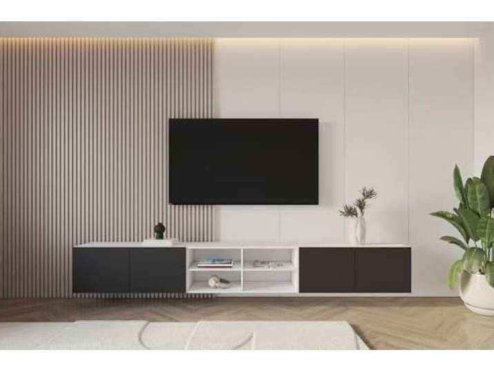 ALTDECOR TV-Schrank Fernsehtisch - Elio-W - 3x100x40x40 - Weiß/Schwarz Lowboard TV Möbel TV Cabinet Fernsehschrank für das Wohnzimmer TV Kommode TV Tisch TV Sideboard TV Board