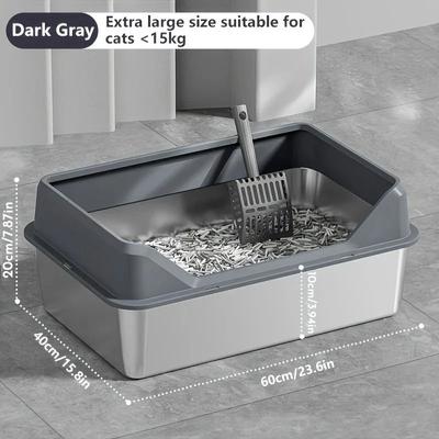 Inspired Finds KEMORELA XL Stainless Steel Covered Cat Litter Box With High Sides, Lid & Scoop dark Gray 23.62in