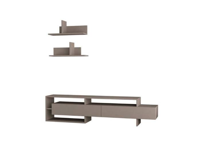 CALICOSY - Meuble TV 2 portes avec 2 étagères murales L180 cm - Gara - Taupe
