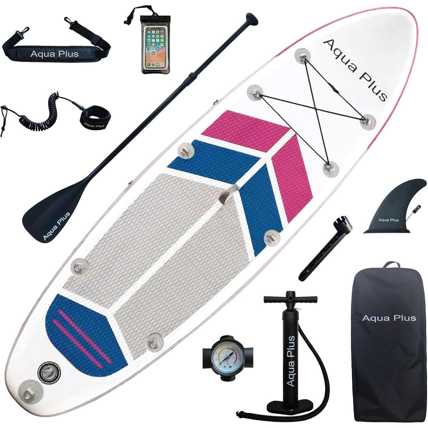 Aufblasbares SUP-Board 304x82x15 cm rosa-grau Komplettpaket für alle Fähigkeitsstufen