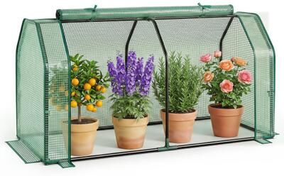 Costway Outdoor Portable Mini Greenhouse with PE Cover and Zippered Door for Vegetables-Green