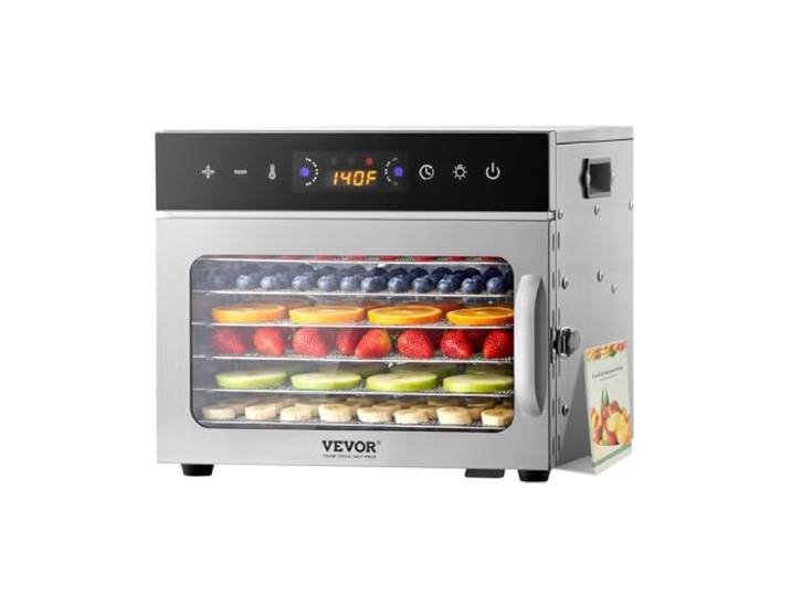 VEVOR Dörrgerät Dörrautomat 6 Edelstahlschalen, elektrischer 400 W Futtertrockner mit einstellbarer Temperatur, Gefriertrockner für Trockenfleisch Fleisch Obst Gemüse Kräuter Hundeleckerlis