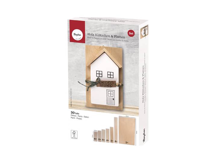 Holz Set Klötzchen + Platten, FSC 100%, sortiert, 30 Teile, Box 1Set