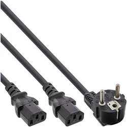 INLINE Netz-Y-Kabel, 1x Schutzkontakt ST zu 2x Kaltgeräte ST, 1m