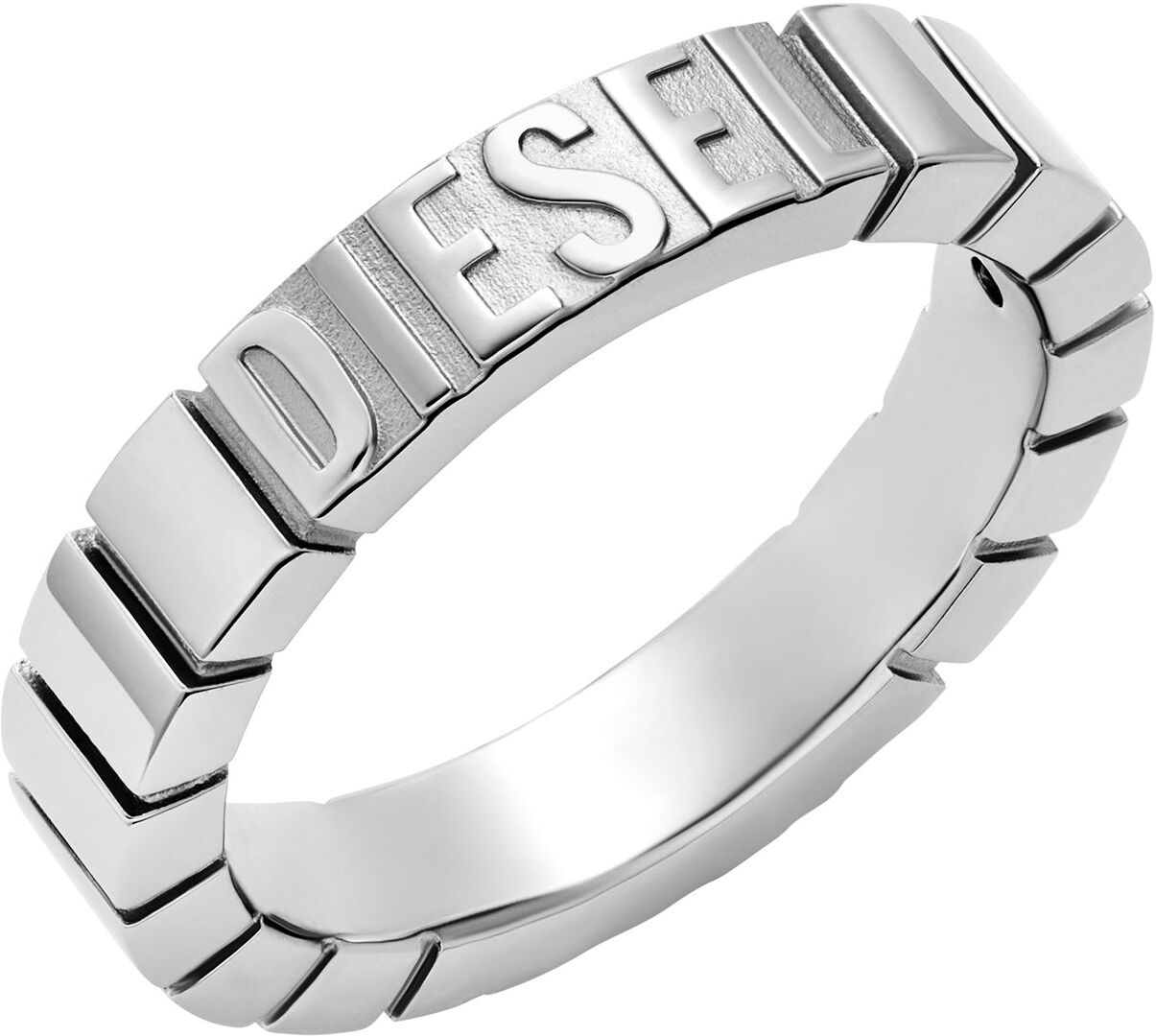 Fingerring DIESEL "Schmuck Geschenk Edelstahl DIESEL FONT" Gr. 19, silber (edelstahlfarben), Fingerringe, Damen, 19, Edelstahl, 4,5mm, Fingerring