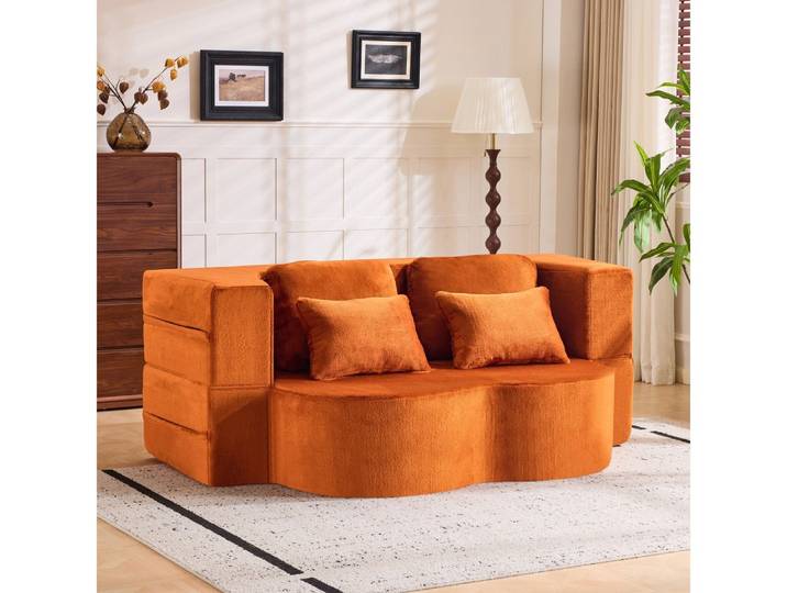 BBWL Sofa Bodensofa Schlafsofa Futon klappbar mit Kissen, Flanellstoff weich, hochdichter Schaumstoff, Gästebett multifunktional, ohne Montage