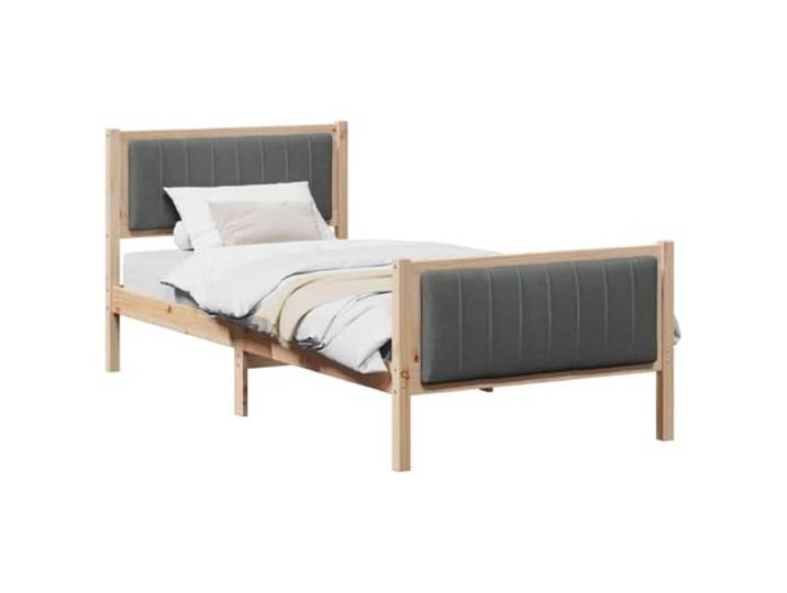 KTHLBRH Bettgestell 90 x 190 cm, Braun und Dunkelgrau Massives Kiefernholz, Kopf- und Fußteil, modernes Plattform-Design, leicht zu reinigen