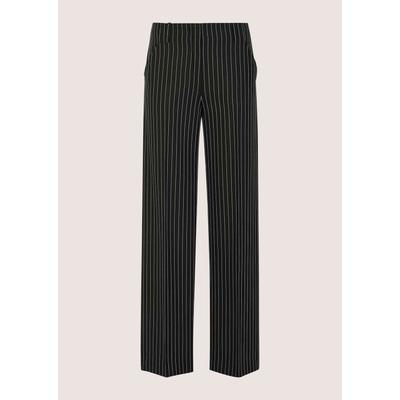 Stoffhose MADELEINE "Jerseyhose Bügelfaltenhose mit Nadelstreifen", Damen, Gr. 36, N + K Gr, schwarz (schwarz, wollweiß), Obermaterial: 95% Polyester PES. 5% Elasthan EL., Modern, weit, Hosen Stoffhose, Weite, bundlose Nadelstreifenhose