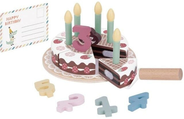 Tooky Toys Tooky Toy Wooden Birthday Cake Set for Kids - Durable Wooden Construction - Includes Candles, Toppings, and Cake Cutter - Ages 3 and Up