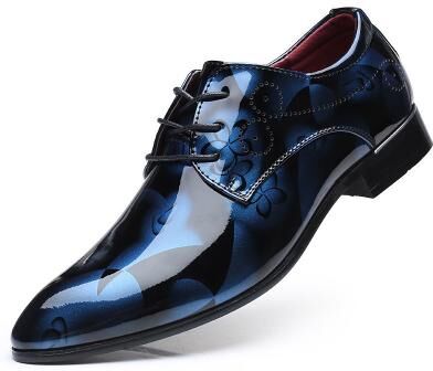 LightInthebox Men's Blue Patent Leather Lace-up Shoes with Snakeskin Pattern - Luxury Footwear for Upscale Events and Parties