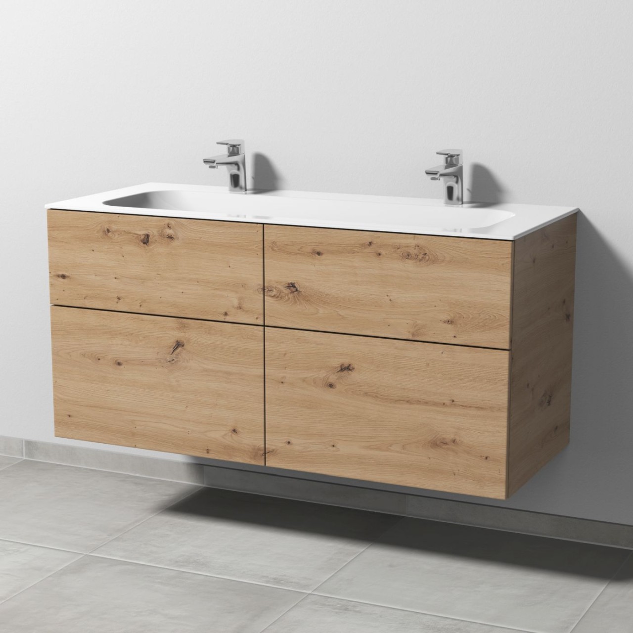 Sanipa 3way Keramik-Set Finion Keramik-Doppelwaschtisch und Unterbau mit 4 Auszügen, Eiche Natural-T SM40485