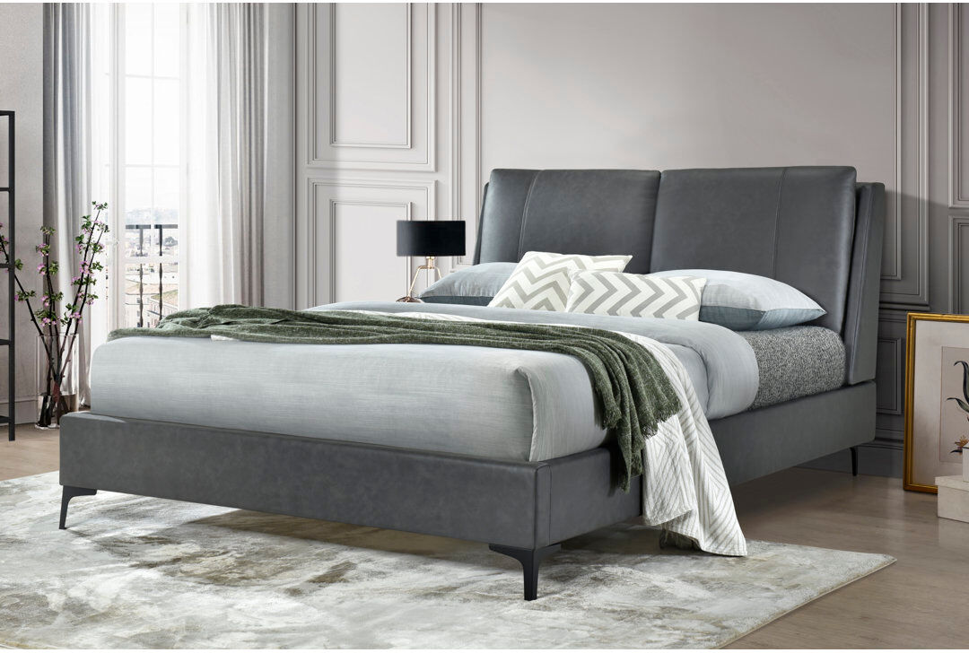 Brayden Studio Ashleah Upholstered Faux Leather Bed Gray Kingsize (5')
