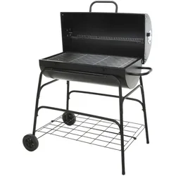 WellHome - Schwarzer Zylindergrill mit Rädern und plattiertem Grillrost, 97 cm