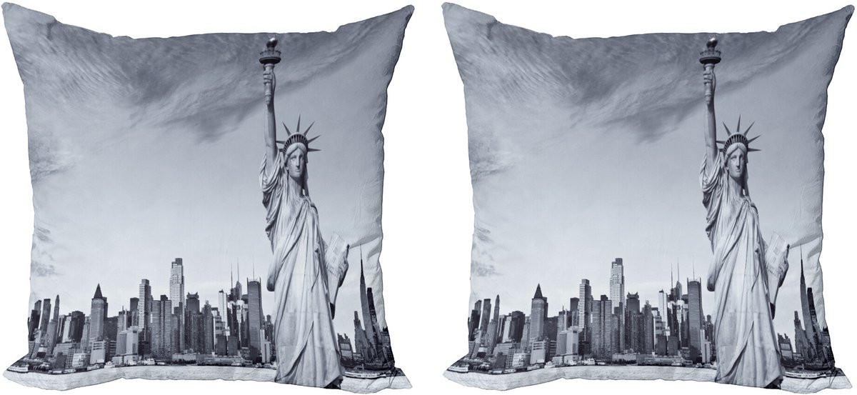 ABAKUHAUS Set van 2 Nieuw York Skyline Sierkussenhoezen, Freiheit, Modern Accent, Grijs, 60 x 60 cm