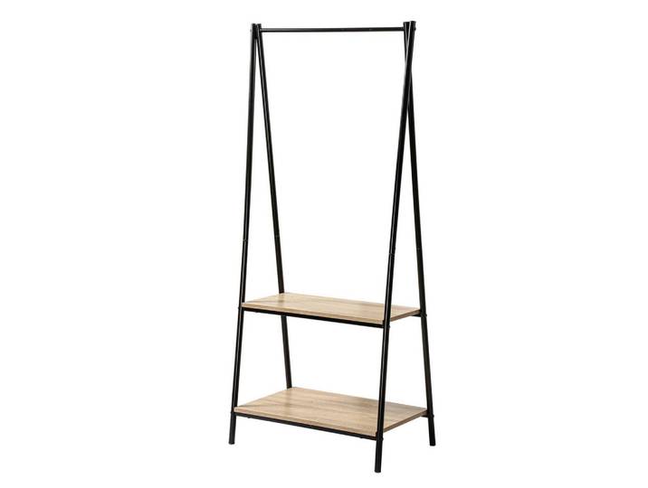 Calicosy Gardorenständer mit 2 Regalen im Industrial-Stil, Schwarz, Metall, 40x151x64.5 cm, Garderobe, Garderobenständer