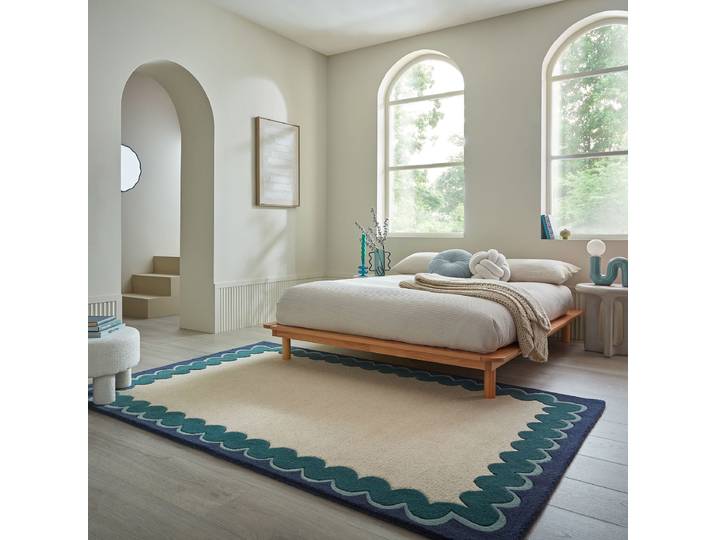 Wollteppich Wiggle Blau/Petrol 160 x 230cm Wolle