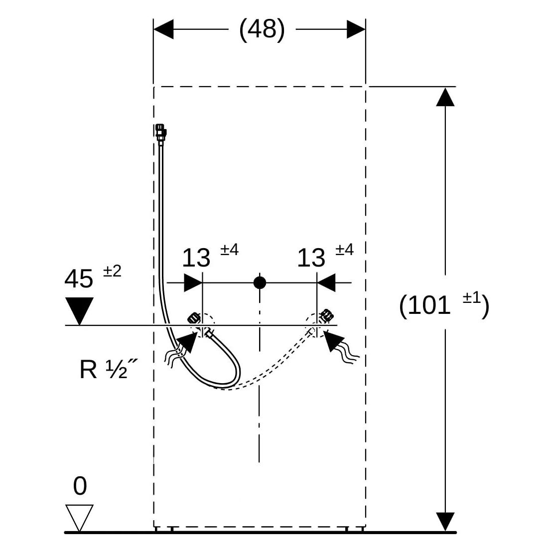 Geberit Monolith Wasseranschlussset unten, zu Sanitärmodul für WC, 101cm (131.013.00.1)