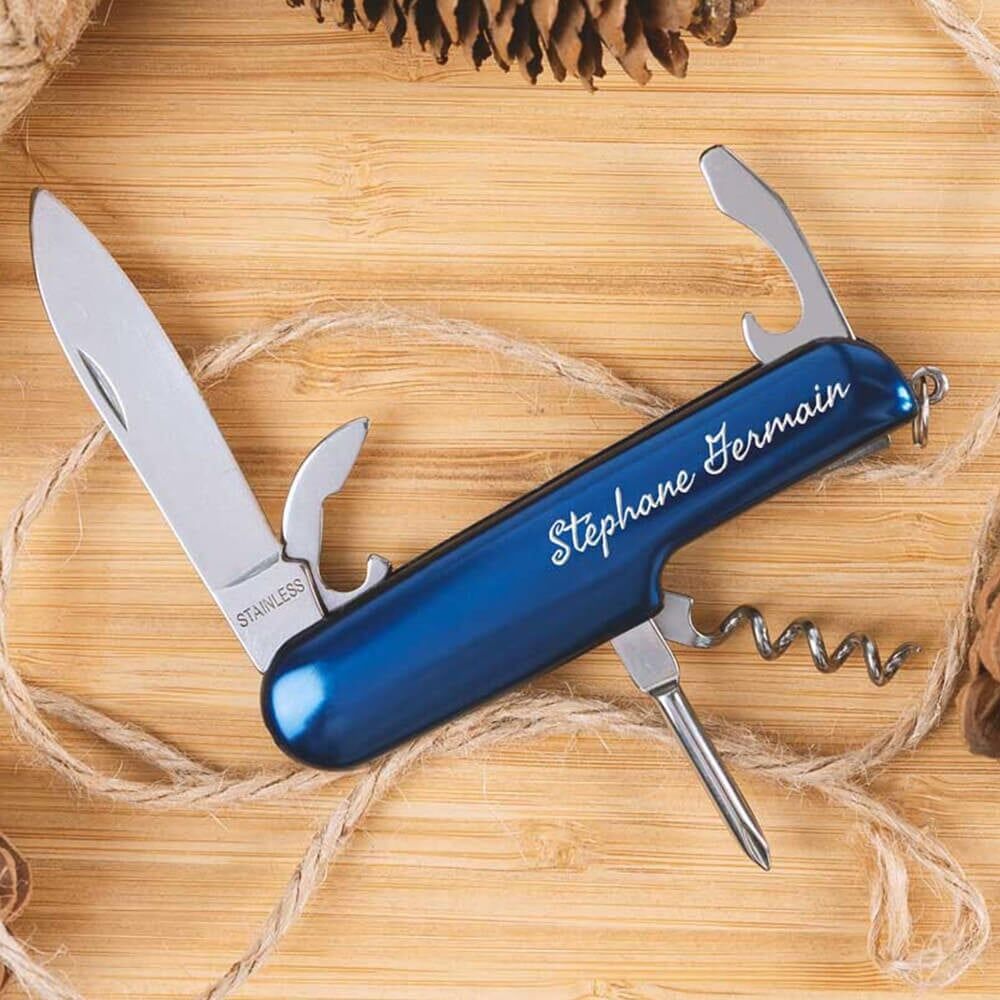 Ocadeau Couteau multifonction bleu gravé
