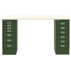 Bisley Schreibtisch »MultiRange« weiße Platte mit 14 Schubladen grün, 140x74x60 cm