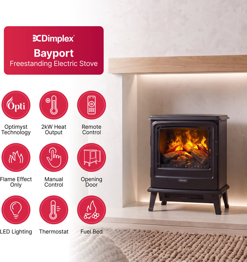 Dimplex Bayport Optimyst Water Vapour Technology Electric Stove Fire, Black, 44 cm W Black 58cm H X 44cm W X 28cm D