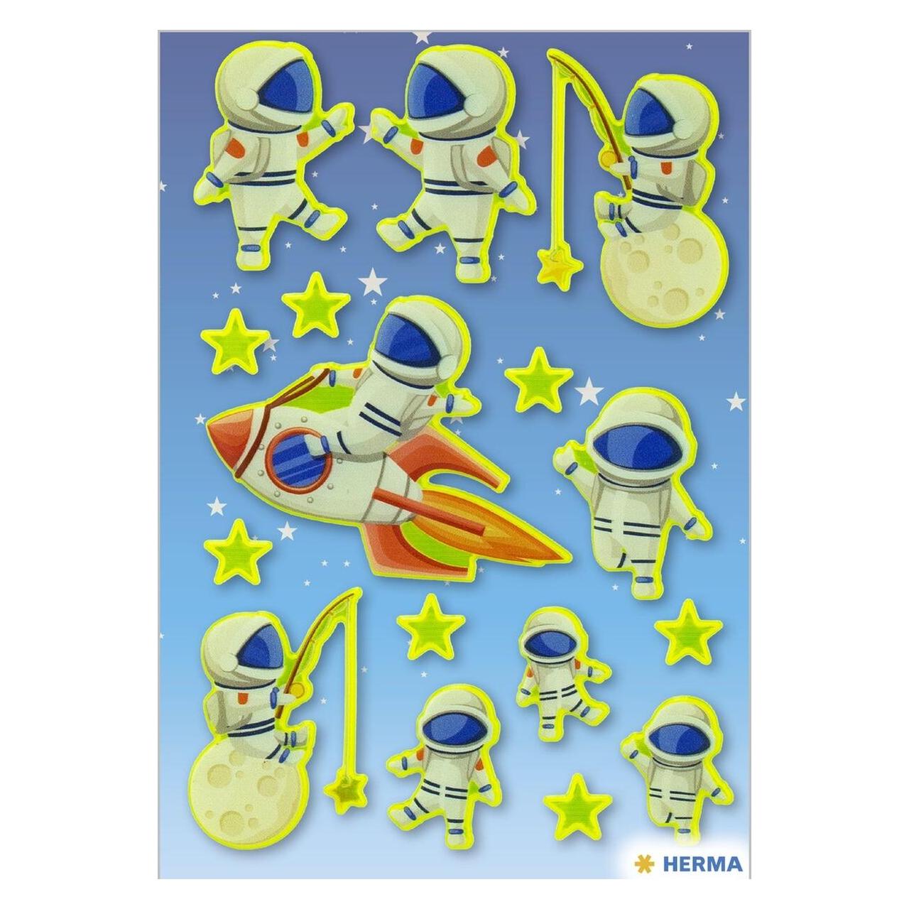 Magni 15611 Neon Sticker für Kinder, Luca auf dem Mond (16 Aufkleber, Kunststoff, matt) selbstkleben (16 Sticker) (15611)