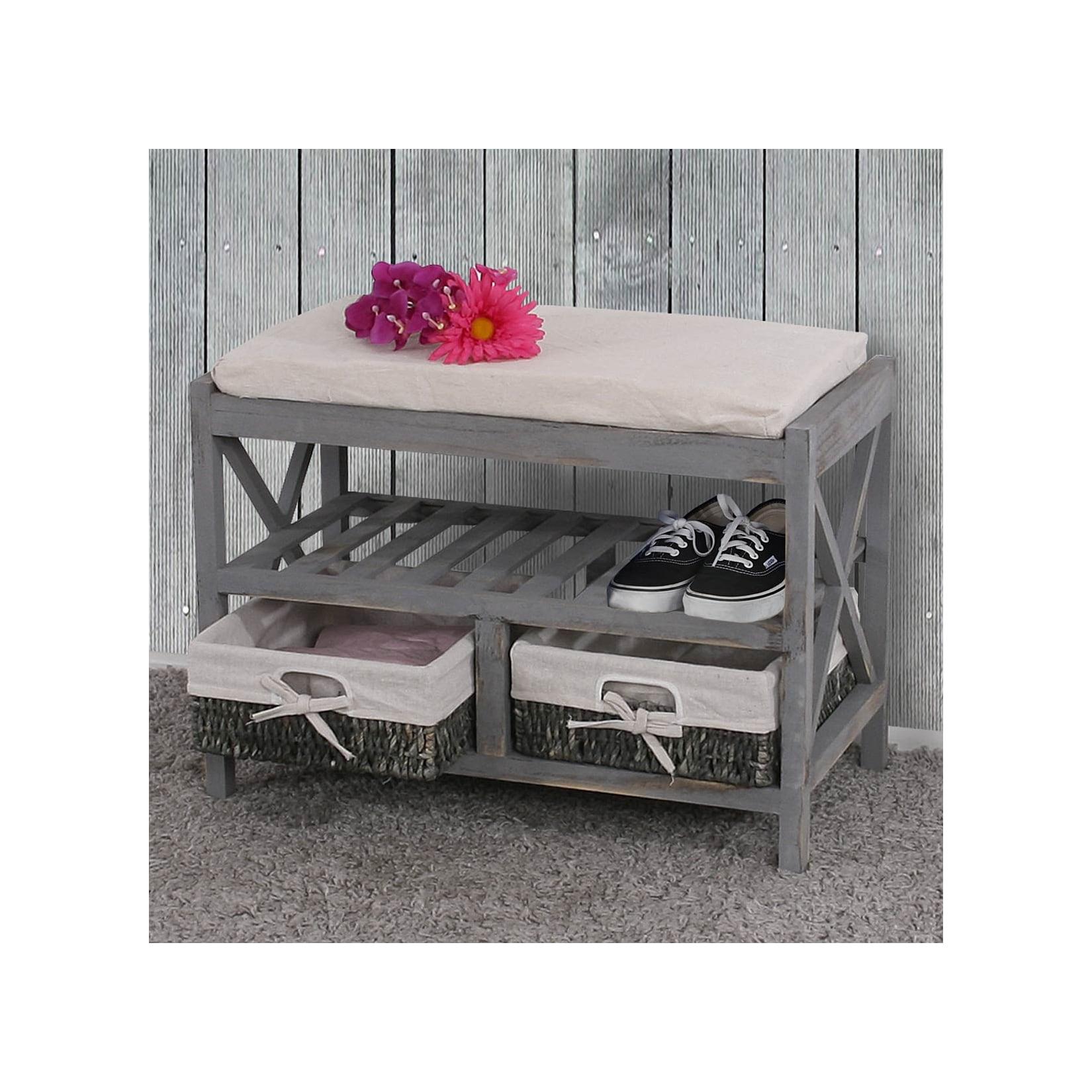 Schuhregal MCW-C48, Sitzbank Schuhablage, Shabby-Look Vintage 45x65x34cm ~ grau