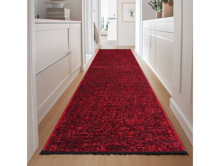 Homebyhome Tapis Runner en Coton Chenille Rouge 80x250 cm Lavable Antidérapant et Doux Pour Salon Chambre & Couloir